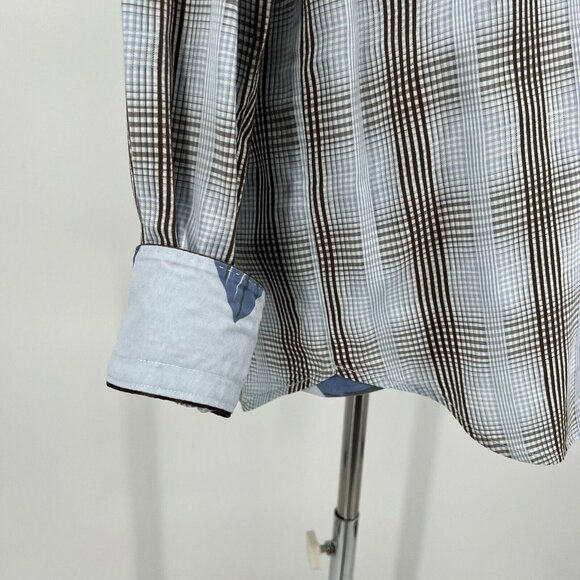 Tommy Bahama Mens Long Sleeve Button-Up Shirt M/M 100% Cotton Brown & Blue Plaid - Picture 5 of 9